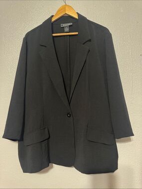 NYCC New York Clothing Co Black 3/4 Sleeve Single Button Blazer Plus Size 3X